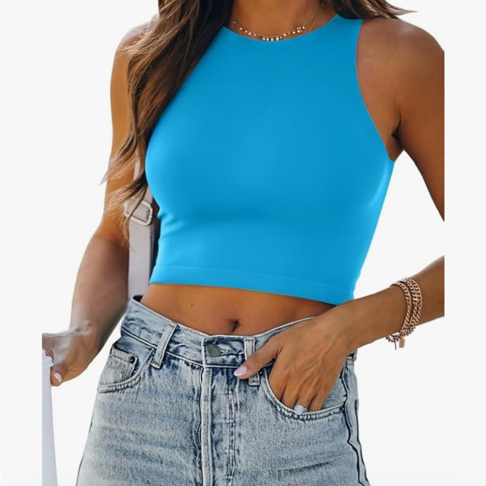 Women's Small Bright Blue Crop Tank Top - Sleeveless Summer Top